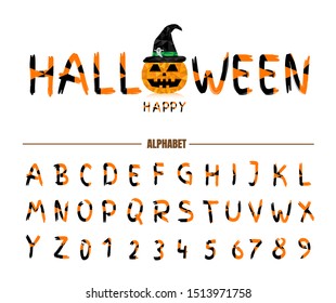 Halloween alphabet font. letters and numbers in Cute Style. 
for web,  banners,  posters,  cards,  wallpapers.