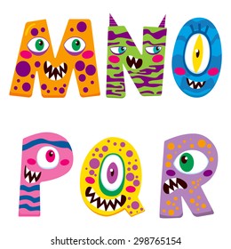 Halloween alphabet with funny m n o p q r monster characters