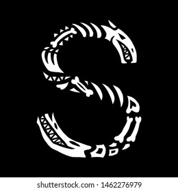 Halloween alphabet. The letter S is made of skulls and bones. Gothic font. Halloween style letter. For greeting cards, posters, logos, tattoos and more.