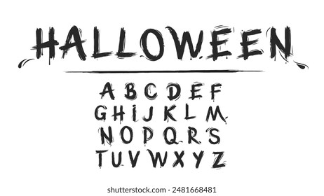 Halloween. Alphabet. Letters font letters for print, ABC set in the style of careless brush strokes and drips, handwritten vector dark scary calligraphy, doodle