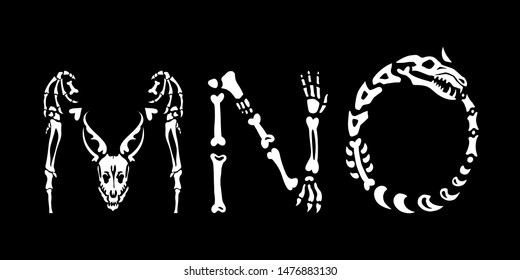 Halloween alphabet. The letters M, N, O, is made of skulls and bones. Gothic font. Halloween style letter. Perfect for greeting cards, posters, logos, tattoos and more.