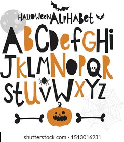 Halloween alphabet letters set, vector illustration, for design