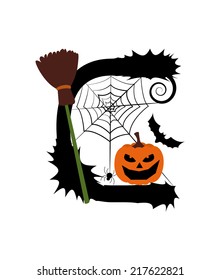Halloween alphabet. Set of letters with Pumpkin on white background. Vector illustration.
