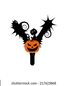 Halloween alphabet. Set of letters with Pumpkin on white background. Vector illustration.