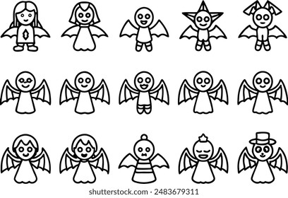 Halloween angel wings icon set.Line Icon. Editable Stroke.