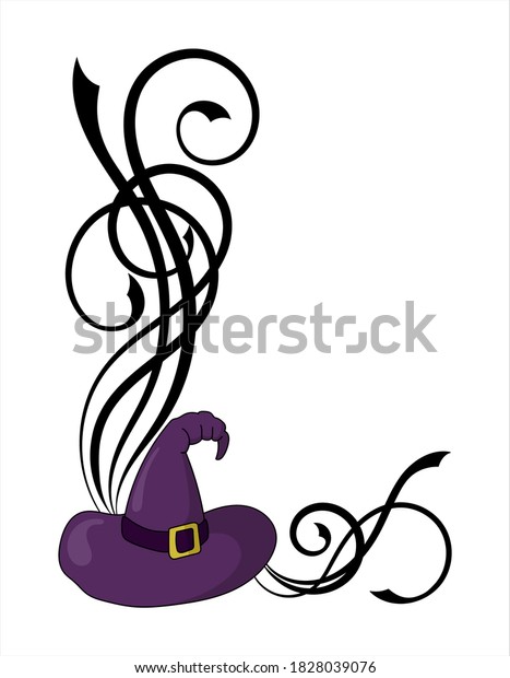 Halloween angle
border with witch hat and swirl pattern. Colored decorative vector
illustration on white
background