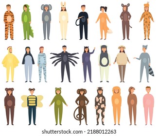 Halloween Animal Costume Icons Set Cartoon Vector. Dog Costume. Cat Costume