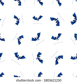 Halloween animals.  Little blue bats . Seamless pattern.  Vector illustration for greeting cards, invitations, decor, stickers.