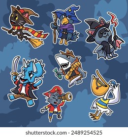 "Halloween Animals Sticker Set" perfect for stickers, merchandise, mascots, clothing embroidery, and apparel designs. This pack offers high-quality, eye-catching characters, easy to use and scalable.