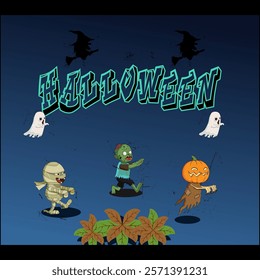 halloween animated zombie character vector illustration