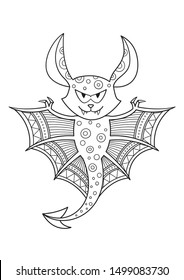 Halloween antistress coloring doodle page bat monster