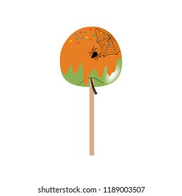 Halloween apple in caramel on the white background. Vector illustration