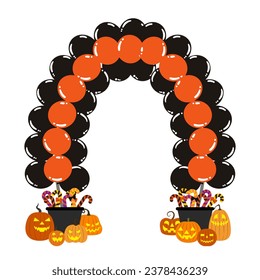 Halloween arch  balloons, pumpkin and candy. Holiday decorations and party ideas. autumn