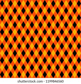 Halloween Argyle plaid. Scottish pattern in orange, black and yellow rhombuses. Scottish cage. Traditional Scottish background of diamonds . Seamless fabric texture. Vector illustration
