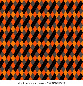 Halloween Argyle plaid. Scottish pattern in orange, black and grey rhombuses. Scottish cage. Traditional Scottish background of diamonds . Seamless fabric texture. Vector illustration