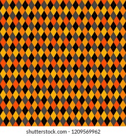 Halloween Argyle plaid. Scottish pattern in orange, black and grey rhombuses. Scottish cage. Traditional Scottish background of diamonds . Seamless fabric texture. Vector illustration