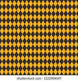 Halloween Argyle plaid. Scottish pattern in orange and black  rhombuses. Scottish cage. Traditional Scottish background of diamonds . Seamless fabric texture. Vector illustration
