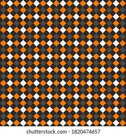 Halloween Argyle plaid. Scottish pattern in orange, black and gray rhombuses. Scottish cage. Traditional Scottish background of diamonds. Seamless fabric texture. Vector illustration