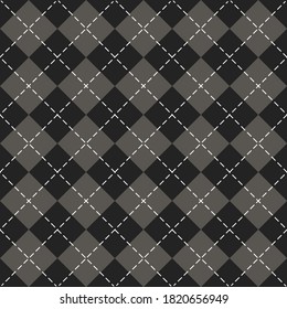 Halloween Argyle plaid. Scottish pattern in gray, black and white rhombuses. Scottish cage. Traditional Scottish background of diamonds. Seamless fabric texture. Vector illustration