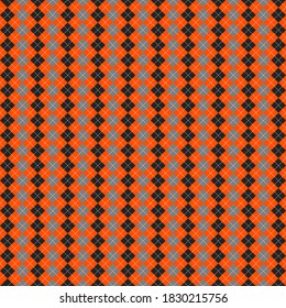Dorada de Halloween Argyle. Patrón escocés en rombos naranja, negro y gris. Jaula escocesa. Antecedentes tradicionales escoceses de diamantes. Textura de tela sin fisuras. Ilustración del vector