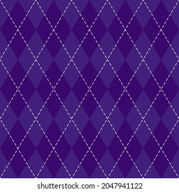 Dorada de Halloween Argyle. Patrón escocés en rombos negro y violeta. Jaula escocesa. Antecedentes tradicionales escoceses de diamantes. Textura de tela sin fisuras. Ilustración del vector
