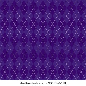 Halloween Argyle plaid. Scottish pattern in black and violet rhombuses. Scottish cage. Traditional Scottish background of diamonds. Seamless fabric texture. Vector illustration