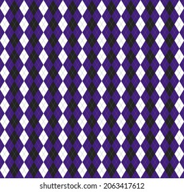 Dorada de Halloween Argyle. Patrón escocés en rombos negro y violeta. Jaula escocesa. Antecedentes tradicionales escoceses de diamantes. Textura de tela sin fisuras. Ilustración del vector