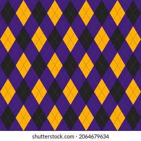 Dorada de Halloween Argyle. Patrón escocés en rombos negro, naranja y violeta. Jaula escocesa. Antecedentes tradicionales escoceses de diamantes. Textura de tela sin fisuras. Ilustración del vector