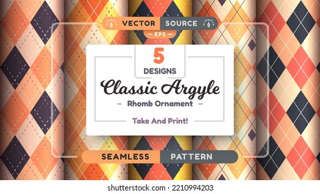 Halloween Argyle seamless patterns, square background, textile texture, rhomb scottish fabric. Vector eps 10