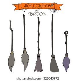 Halloween. Art brooms with banner.