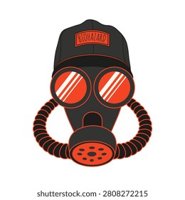 Halloween art. Vector Gas Mask with cap design isolated transparent background. Biohazard Mask template design. Editable stroke. EPS 10