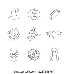 Halloween artistic style continuous line icons. Editable stroke.