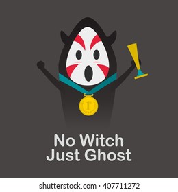 Halloween asian ghosts design template. Vector illustration