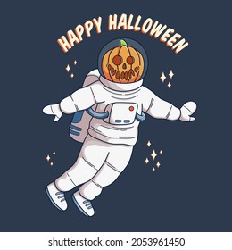 Halloween astronaut with pumpkin head vector design. Best for banner, poster and invitation