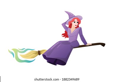 Halloween attribute with flying witch vector illustration