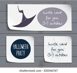 Halloween attribute set with stylized sketched hat. Festive design elements for invitation cards, banner, sheets, stickers and poster.lettering design. Template for halloween night party 