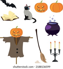 Halloween attributes isolated on white background