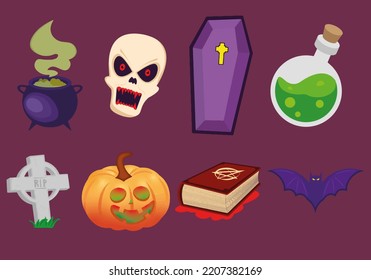 halloween attributes pack in illustration and vector 