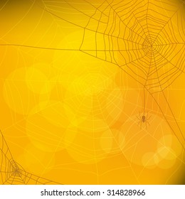 Halloween autumn background with spider web, vector illustration