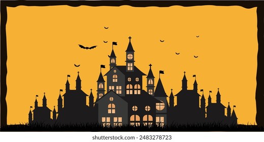 Halloween Autumn Castle Fireworks Background