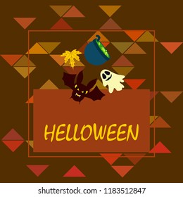 Halloween autumn composition with fallen leaves, witch cauldron, bat and spirit vector