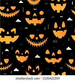 Halloween. Autumn, Fall. Cute vector seamless pattern with pumpkins and geometric details. All elements are  hidden under mask. Pattern are not cropped and can be edited. Jack o lantern