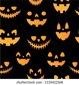 Halloween. Autumn, Fall. Cute vector seamless pattern with pumpkins. All elements are  hidden under mask. Pattern are not cropped and can be edited. Jack o lantern