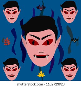 Halloween Autumn Fall Leaves Mask Dracula Bat Vector