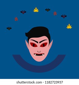 Halloween Autumn Fall Leaves Mask Dracula Bat Vector