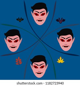 Halloween Autumn Fall Leaves Mask Dracula Bat Vector