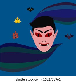 Halloween Autumn Fall Leaves Mask Dracula Bat Vector