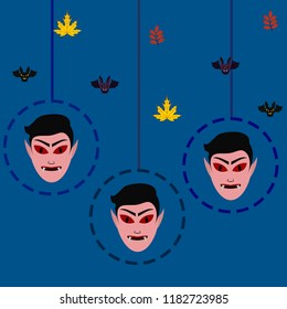Halloween Autumn Fall Leaves Mask Dracula Bat Vector