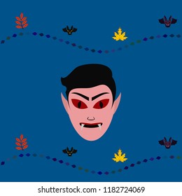 Halloween Autumn Fall Leaves Mask Dracula Bat Vector