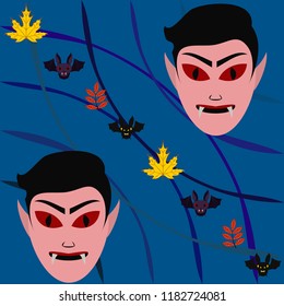 Halloween Autumn Fall Leaves Mask Dracula Bat Vector
